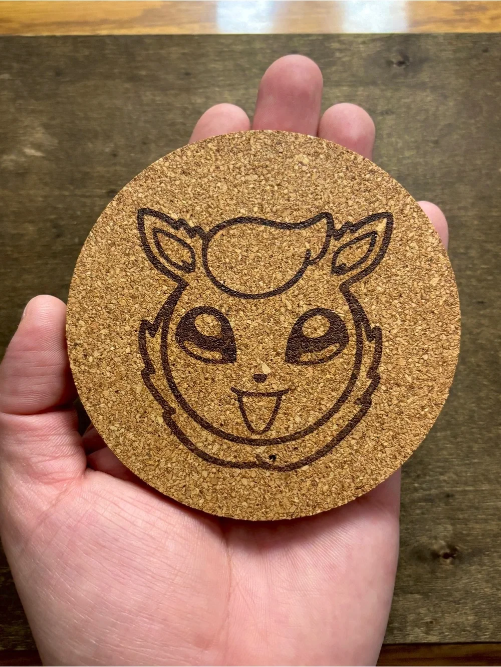 Pokemon Flareon Face Laser Engraved Cork Coaster